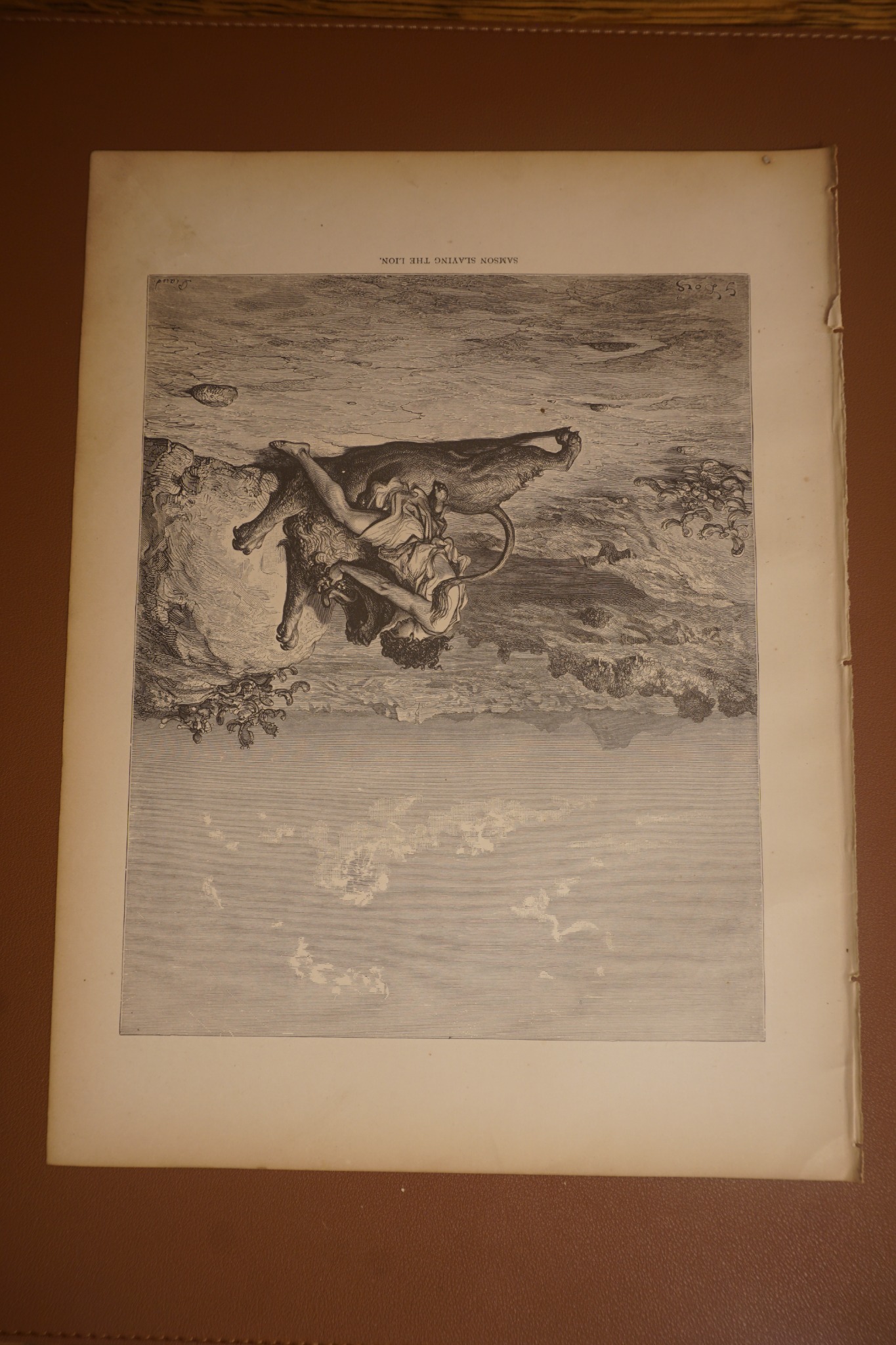 Full original 1880 leaf: SAMSON SLAYING THE LION.; visible edges and paper condition